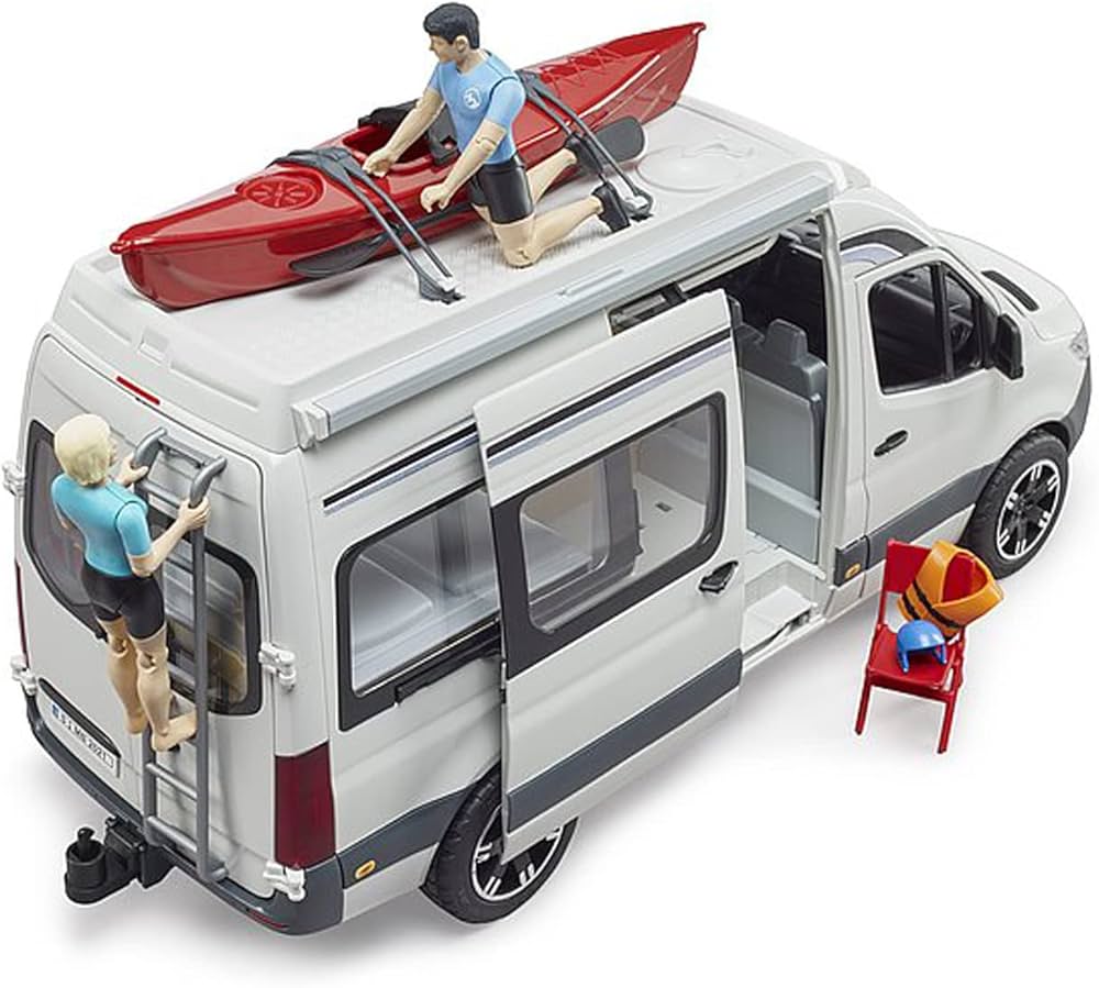 Bruder 02672 - Camper Mercedes Benz Sprinter con autista, set giocattolo da campeggio con tavolo e stoviglie