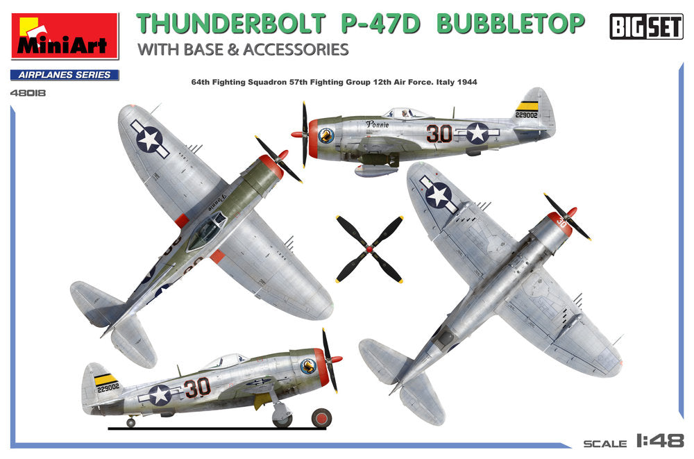 Thunderbolt P-47D Bubbletop w/Base & Accessories. Big Set