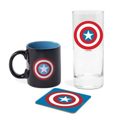 MARVEL - Pck Glass 29cl + Coaster + Mini Mug "Captain America"