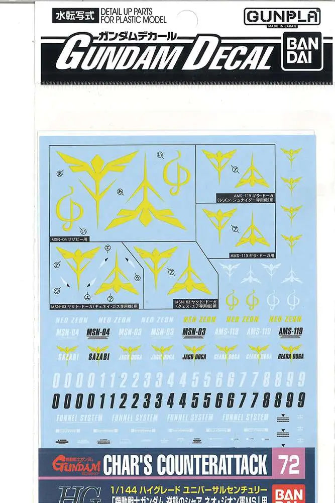 Gundam Decal for (1/144) Gundam Char`s Counter Attack Neo Zeon (Gundam Model Kits)