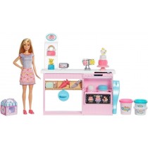 Barbie La Pasticceria Playset con Bambola Bionda, Isola per Cucinare, Forno e Accessori