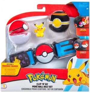 Pokemon Clip N Go Cintura Set Pikachu & Pokeball – Include 1 Personaggi da 5 cm, 1 Cintura e 2 Palline da Poker